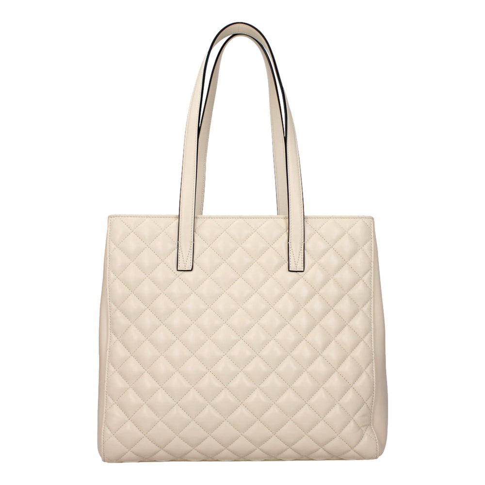 Versace La Medusa Quilted Tote Bag Ivory Leather Gold Hardware