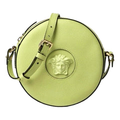 Versace La Medusa Lime Green Leather Disco Round Crossbody Bag