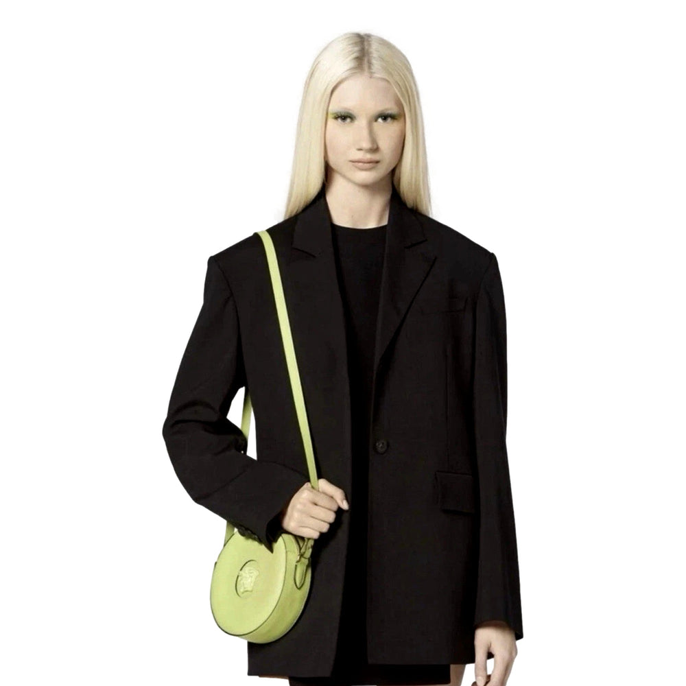 Versace La Medusa Lime Green Leather Disco Round Crossbody Bag