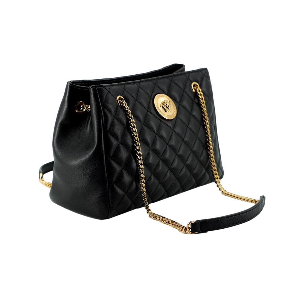 Versace La Medusa Black Quilted Nappa Leather Large Tote Bag