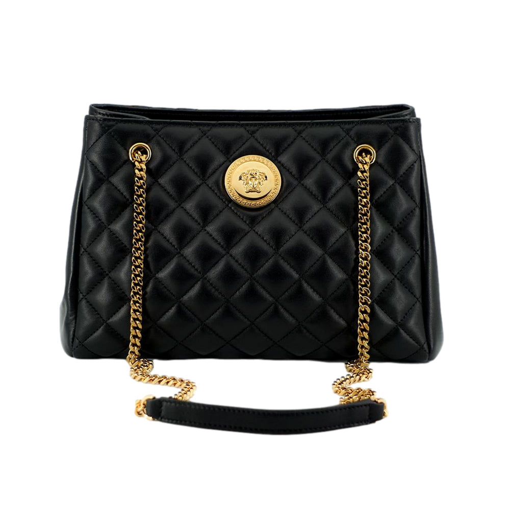Versace La Medusa Black Quilted Nappa Leather Large Tote Bag