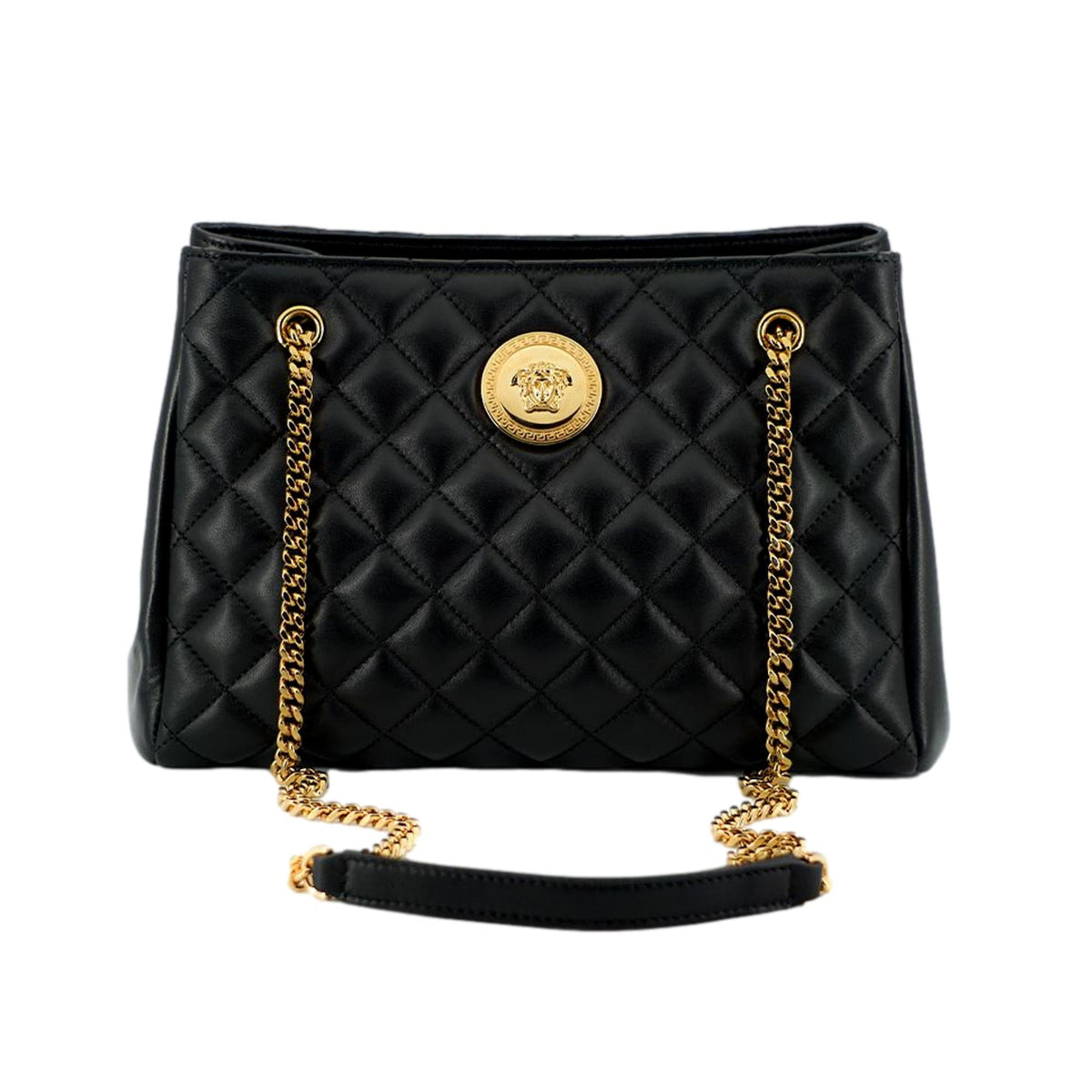 Versace La Medusa Black Quilted Nappa Leather Large Tote Bag