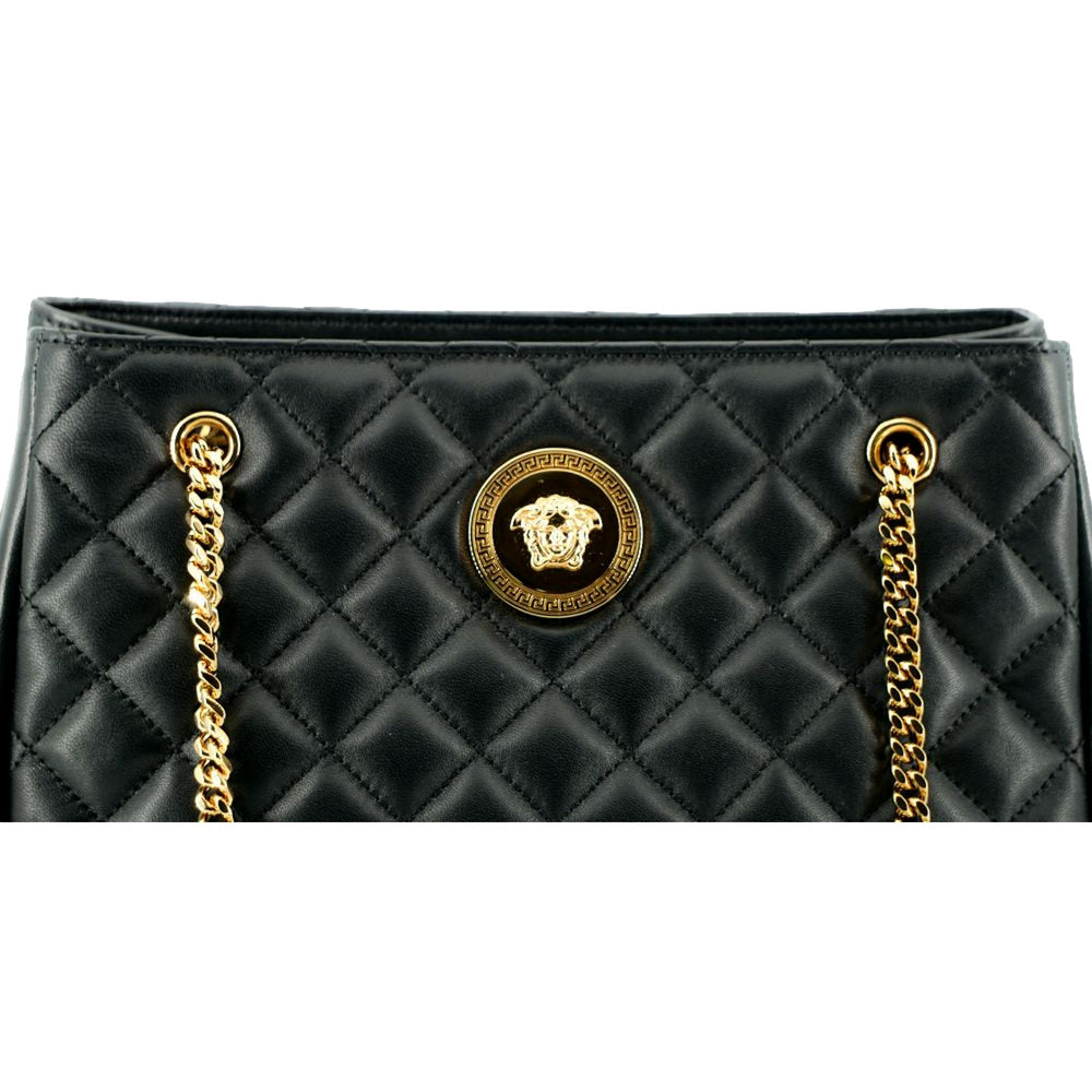 Versace La Medusa Black Quilted Nappa Leather Large Tote Bag