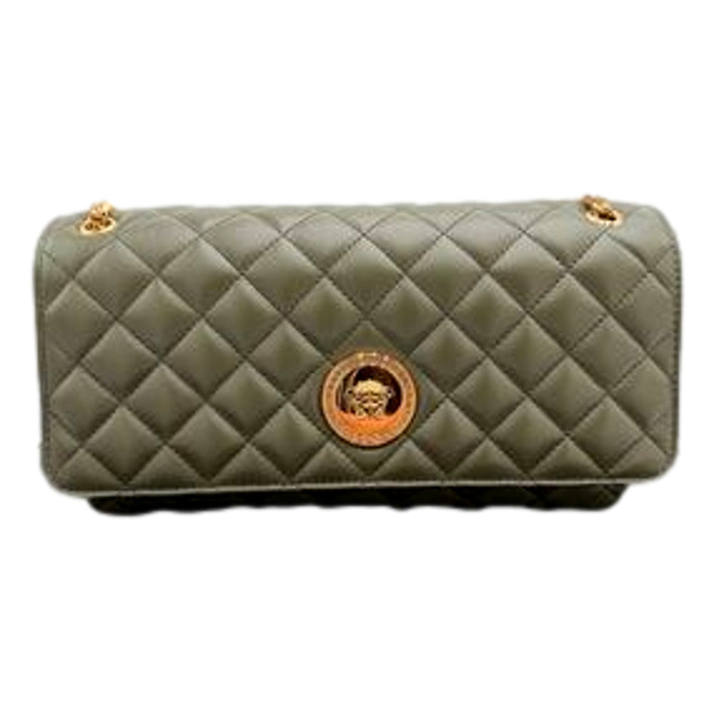 Versace La Medusa Olive Green Quilted Lambskin Chain Crossbody Bag