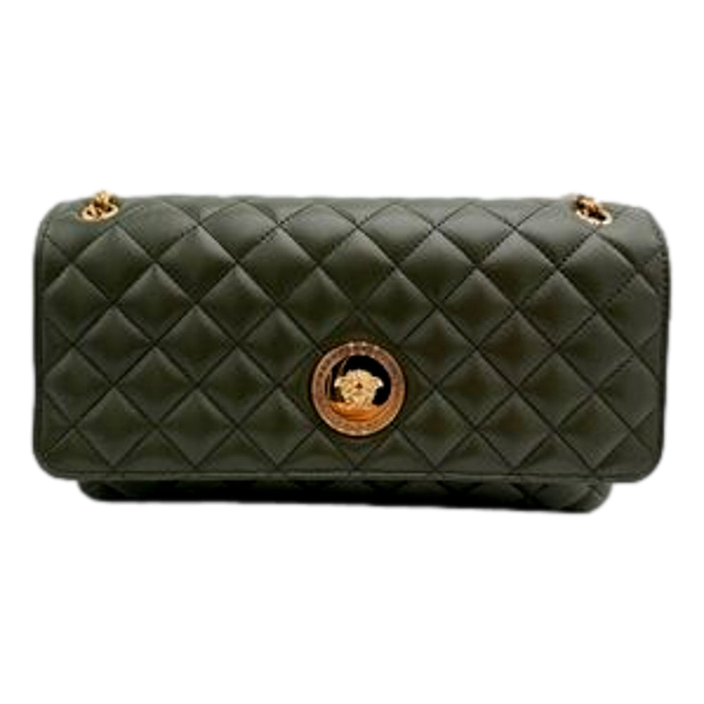 Versace La Medusa Olive Green Quilted Lambskin Chain Crossbody Bag