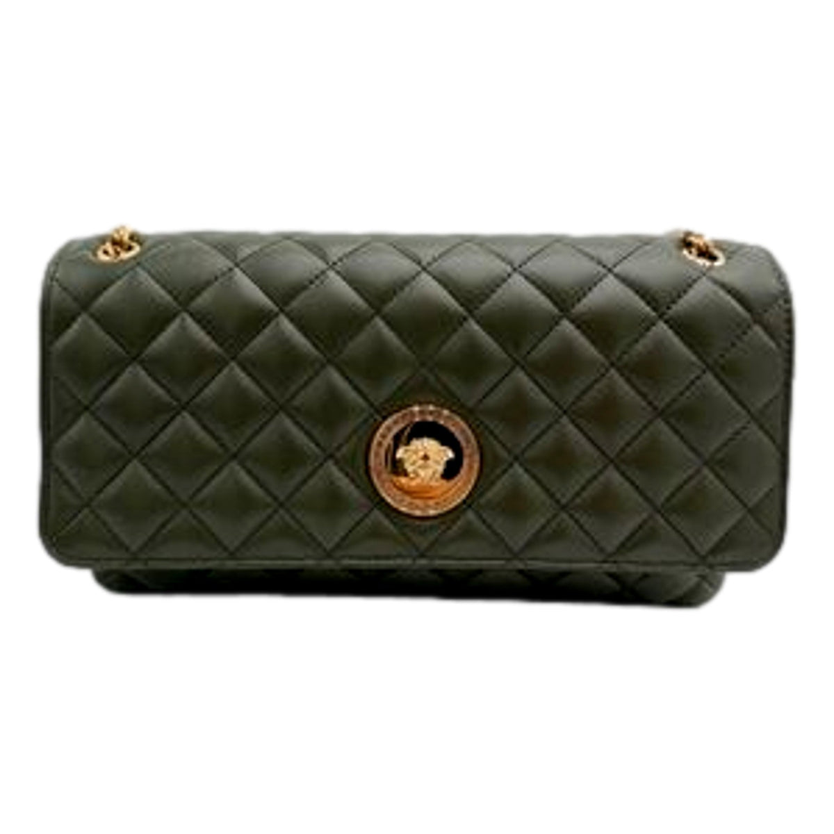 Versace La Medusa Olive Green Quilted Lambskin Chain Crossbody Bag