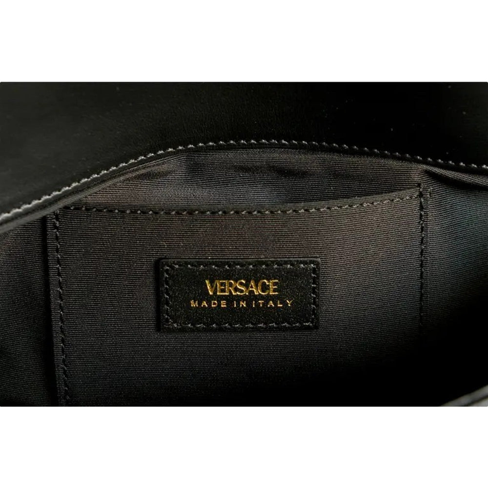 Versace La Medusa Quilted Black Calfskin Leather Crossbody Bag Gold Chain
