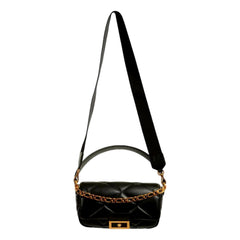 Versace La Medusa Quilted Black Calfskin Leather Crossbody Bag Gold Chain