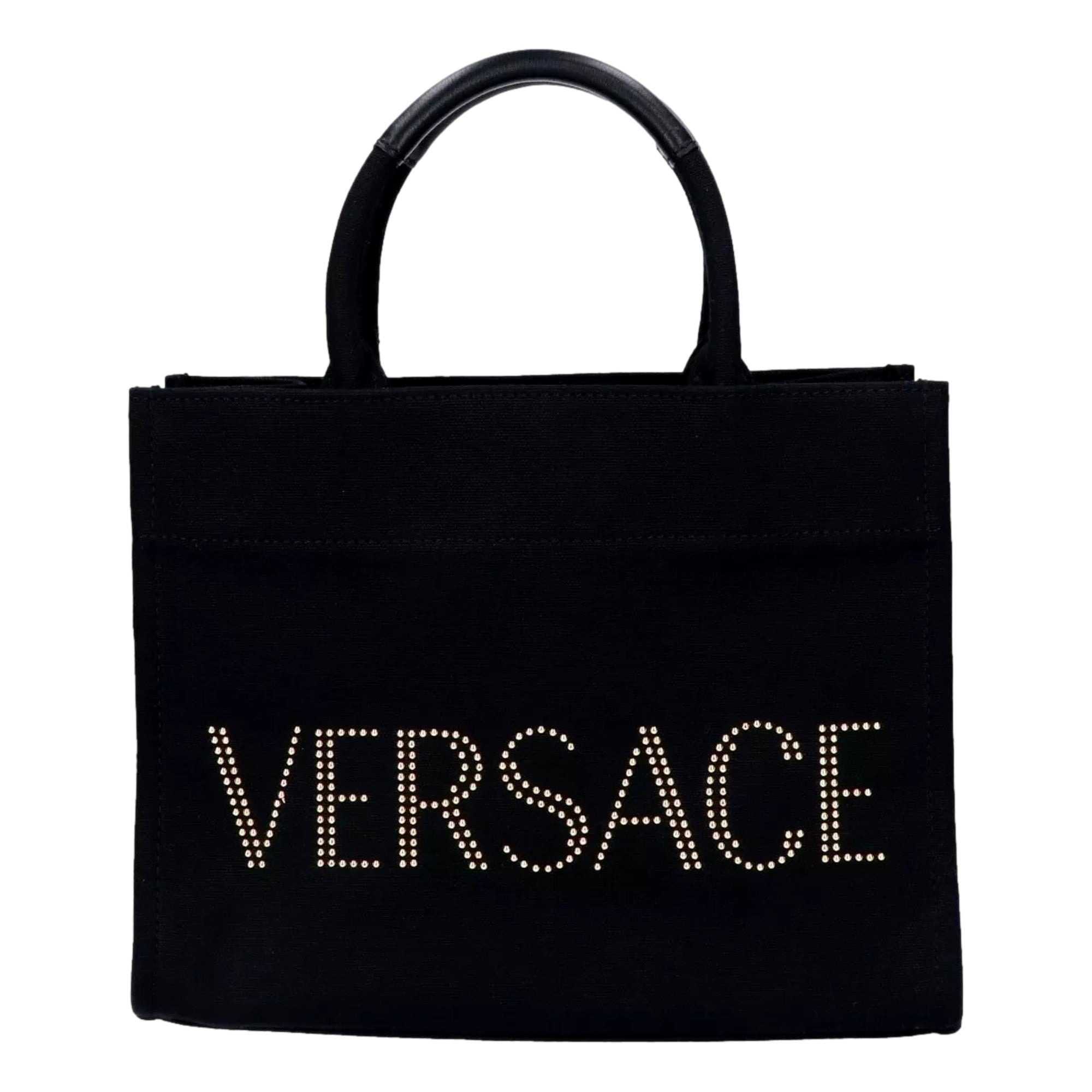 Versace Black Canvas Studded Logo Totebag