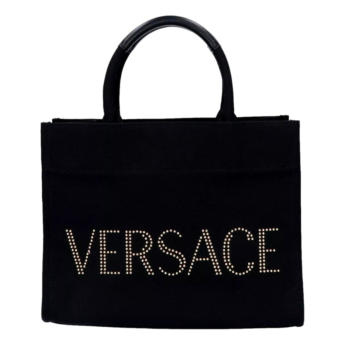 Versace Black Canvas Studded Logo Totebag