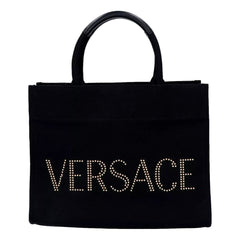 Versace Black Canvas Studded Logo Totebag