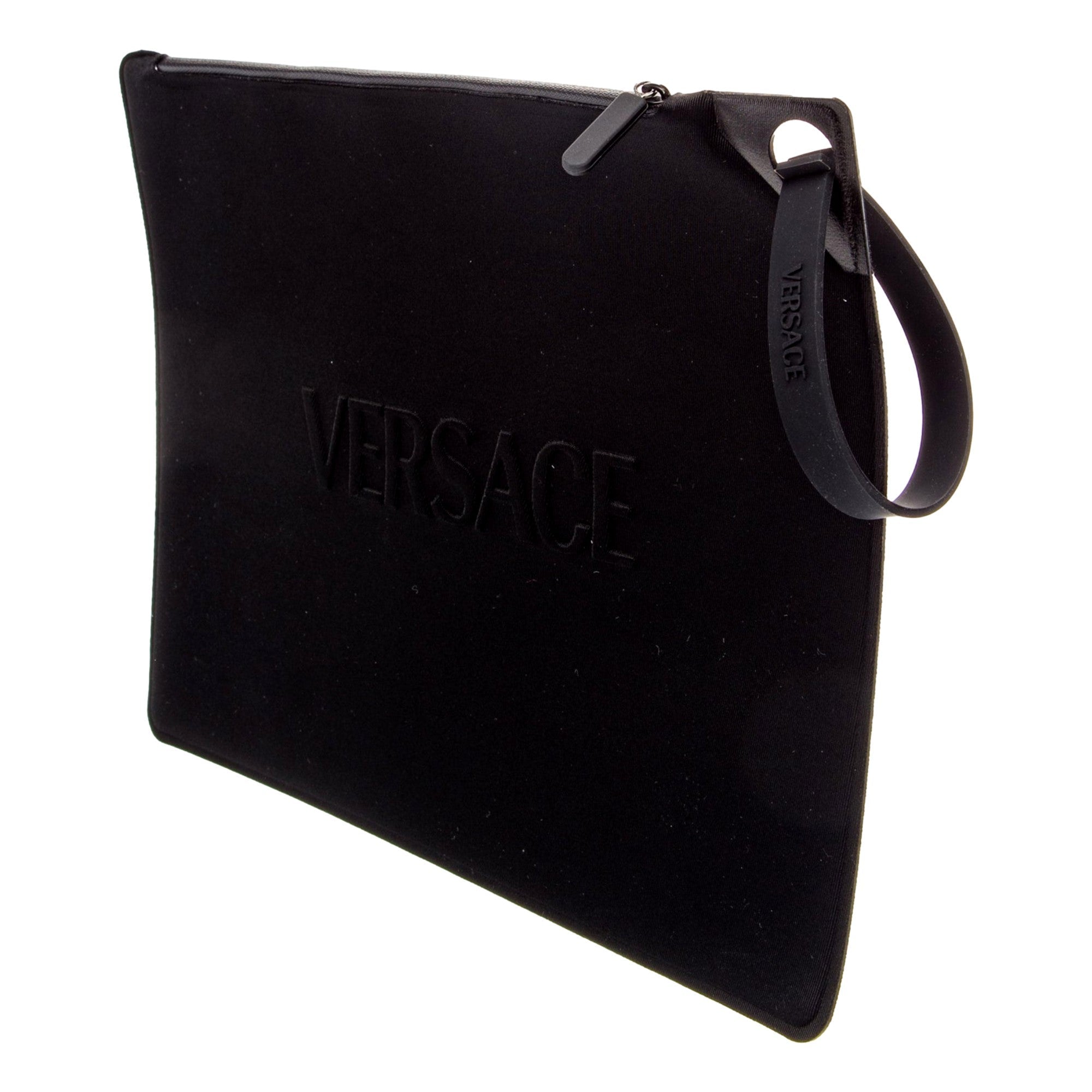 Versace Black Nylon Portfolio Wristlet Pouch