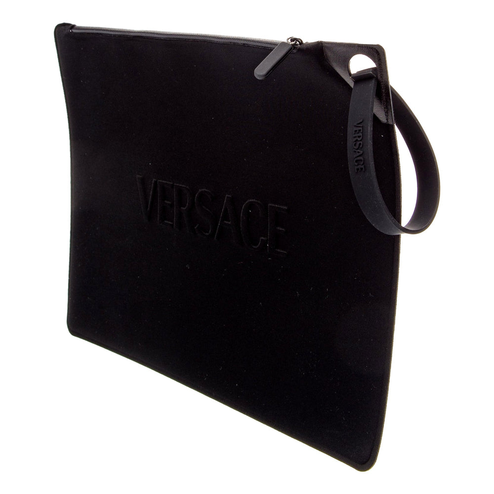 Versace Black Nylon Portfolio Wristlet Pouch