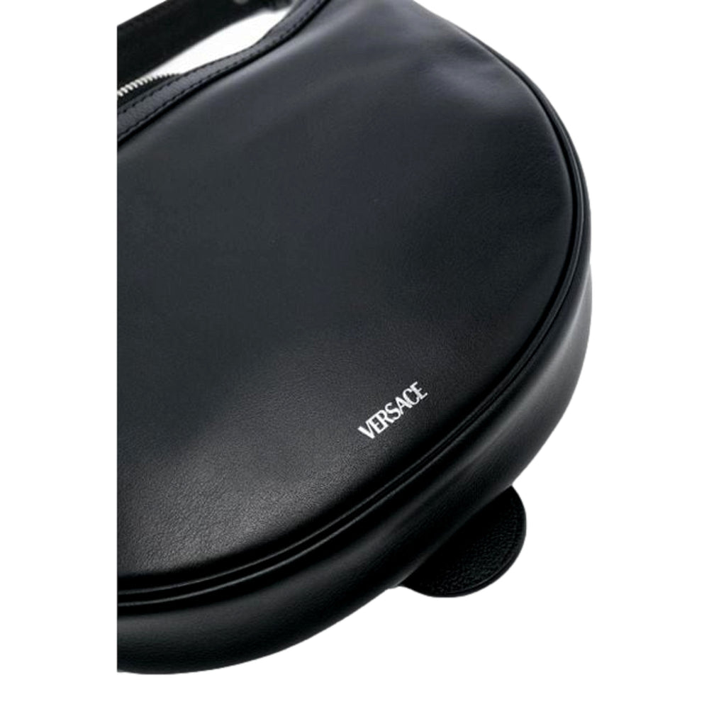 Versace La Medusa Repeat Small Hobo Shoulder Bag Black Calfskin Leather