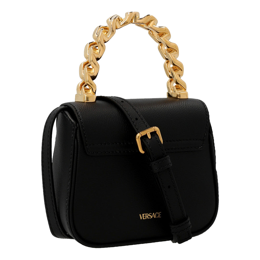 Versace Mini Top Handle Black Vitello Leather Designer Handbag