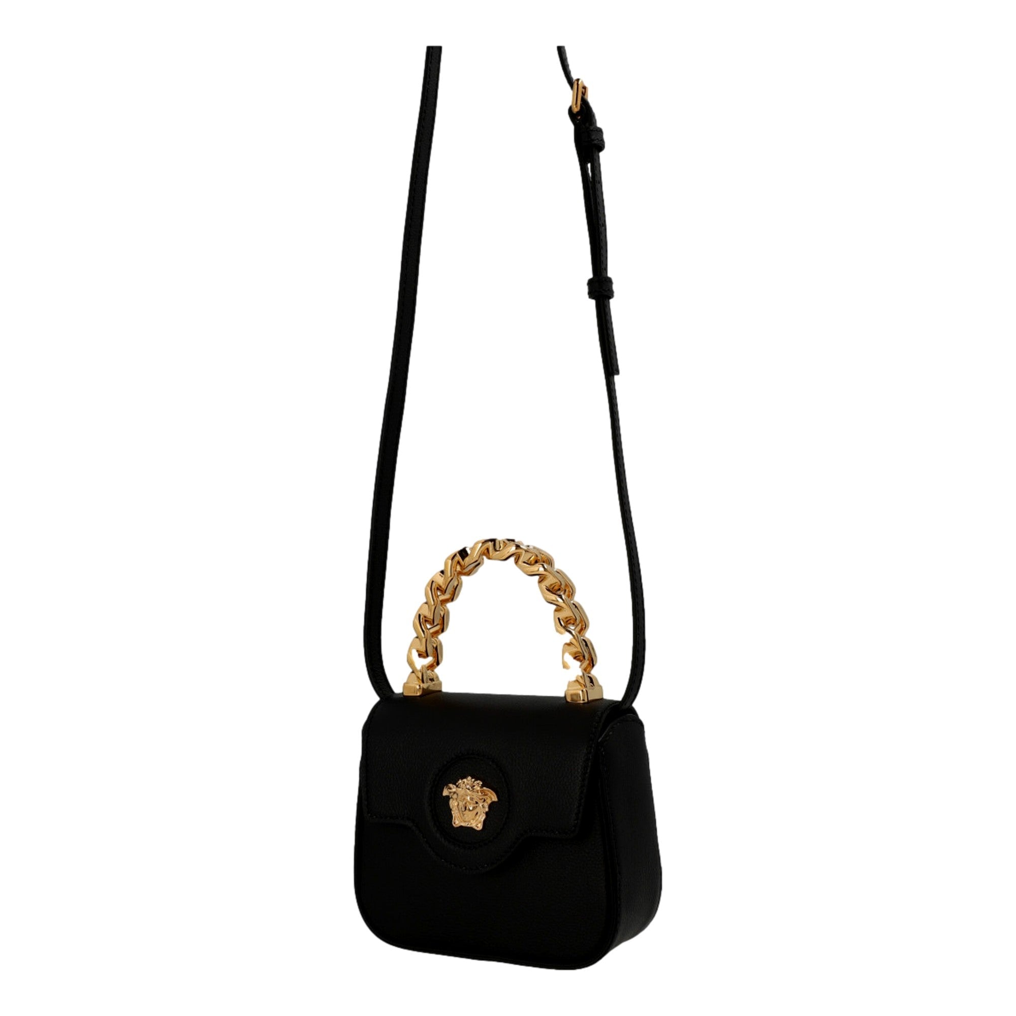 Versace Mini Top Handle Black Vitello Leather Designer Handbag