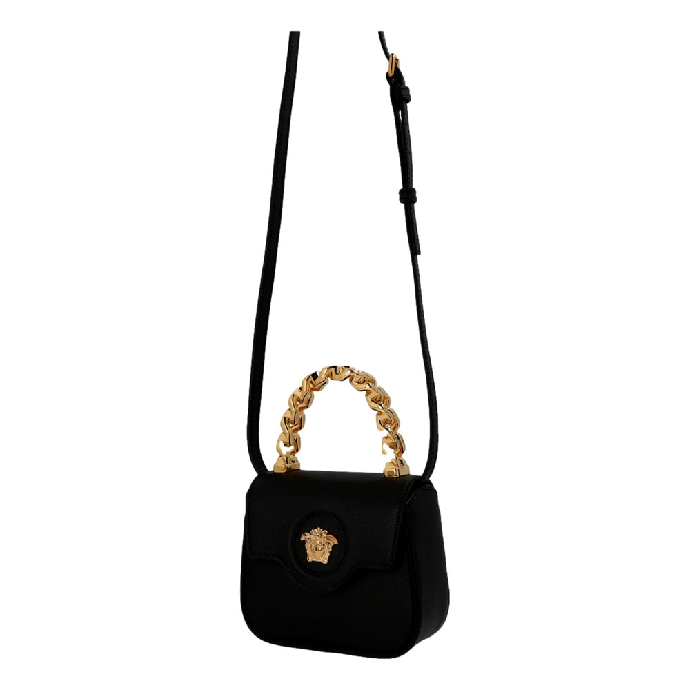 Versace Mini Top Handle Black Vitello Leather Designer Handbag