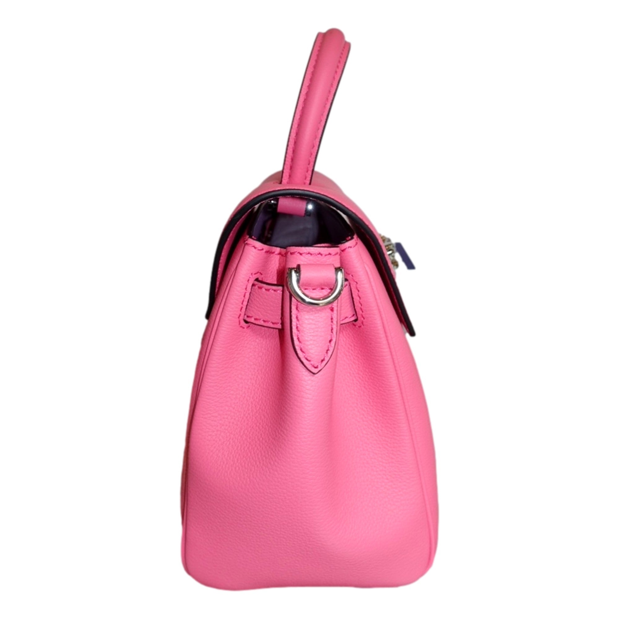 Versace Flamingo Pink Vitello Leather Top Handle Designer Handbag