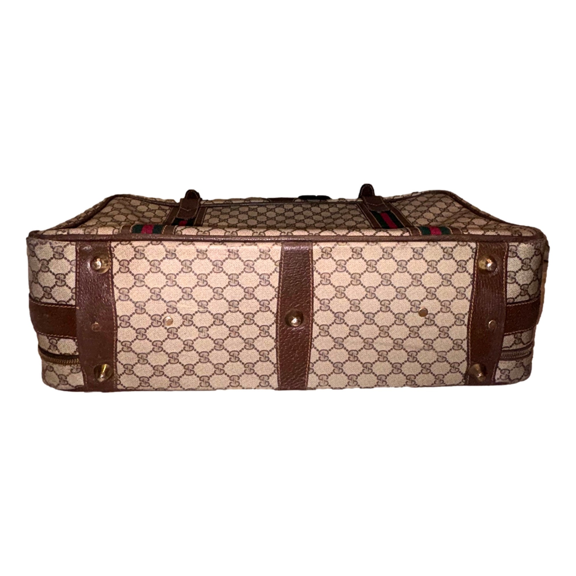 Gucci Vintage GG Monogram Canvas Travel Suitcase with Web Stripe and Leather Trim