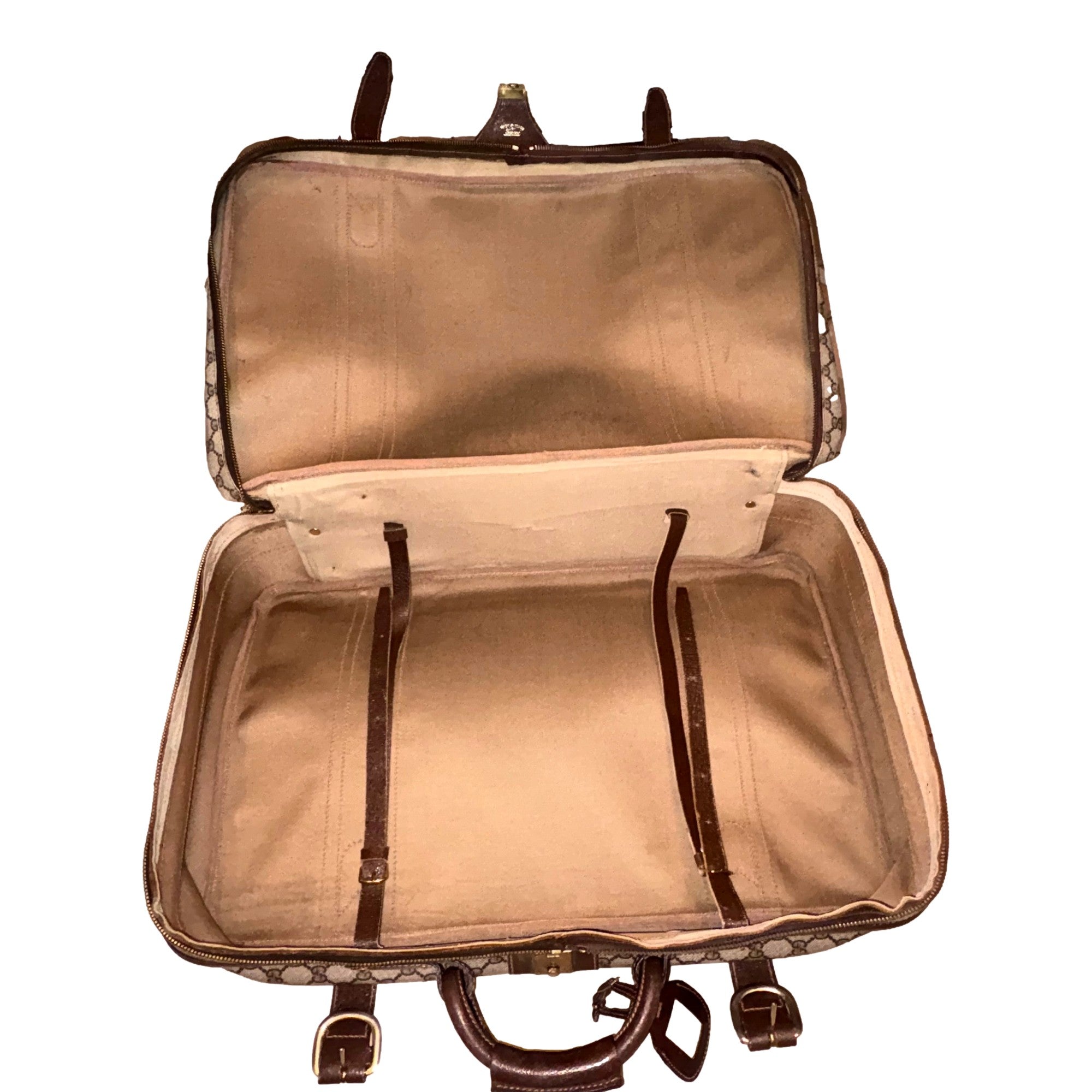 Gucci Vintage GG Monogram Canvas Travel Suitcase with Web Stripe and Leather Trim