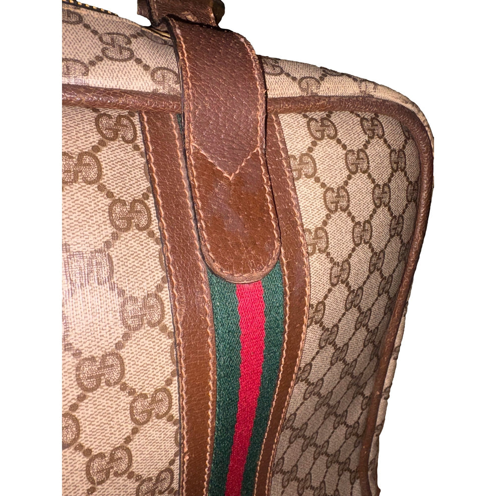 Gucci Vintage GG Monogram Canvas Travel Suitcase with Web Stripe and Leather Trim