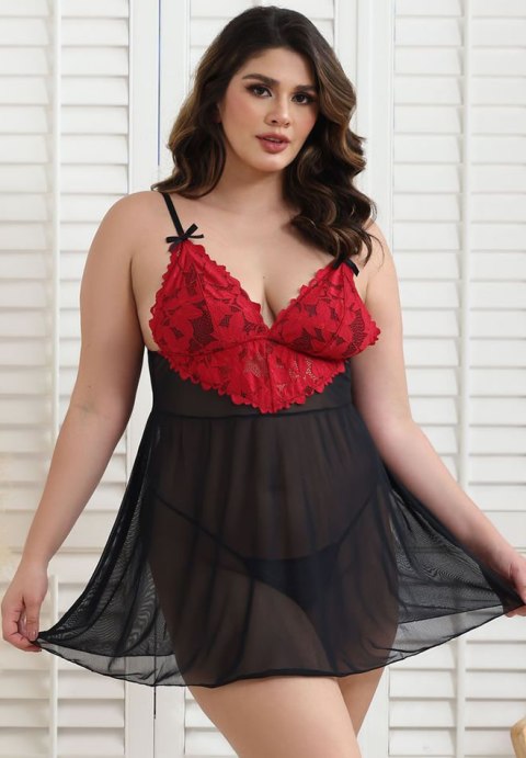 Women Plus Size Babydoll Lingerie Lace Chemise Mesh Sleepwear