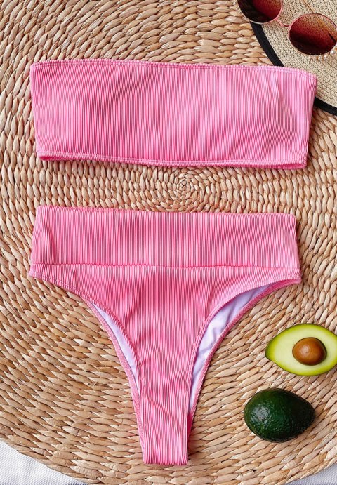 Rib Bandeau High Waisted Bikini Swimsuit
