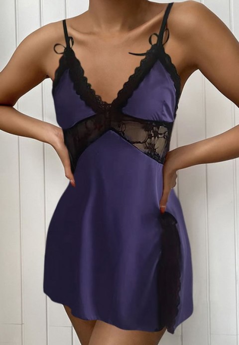 Bold Blue Chemise with Black Lace Detailing