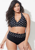 Plus Size Polka Dots Halter High Waisted Bikini Swimsuit