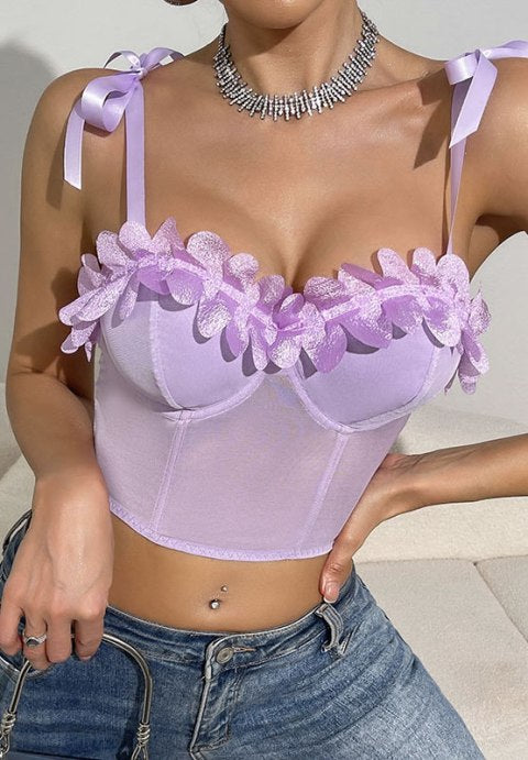 Feminine 3D Floral Bustier Top