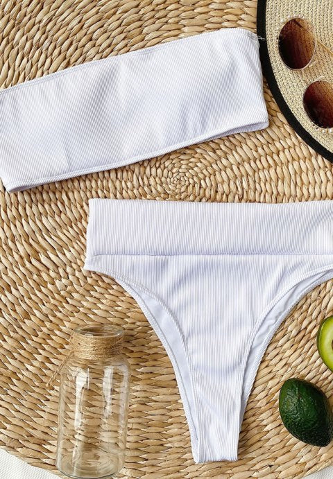 Rib Bandeau High Waisted Bikini Swimsuit