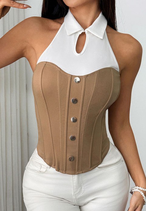Stylish Two-Tone Bustier with Keyhole Neckline