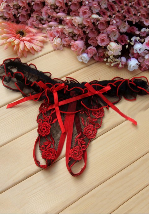 Sheer Mesh Crotchless Bowtie G-string