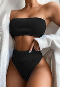 Rib Bandeau High Waisted Bikini Swimsuit