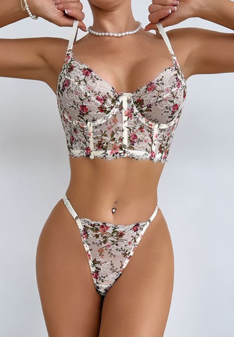 Floral Lace Corset Bra & Thong