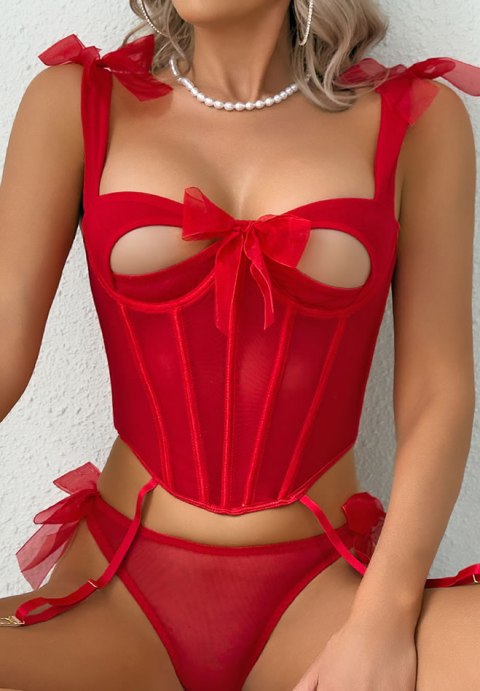 Romantic Red Bow-Detail Bustier Set