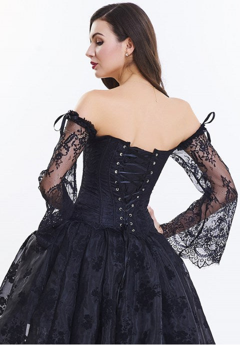 Women's Lace Sexy Corset Long Sleeves Lace Up Bustier