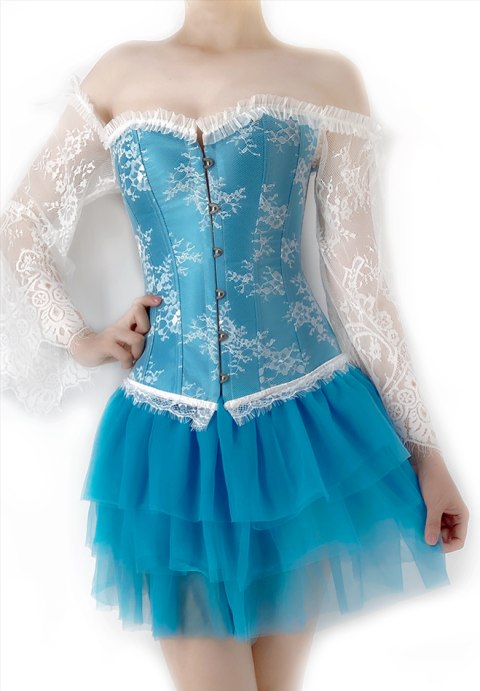 Long Sleeves Lace Up Bustier With Mini Tutu Skirt