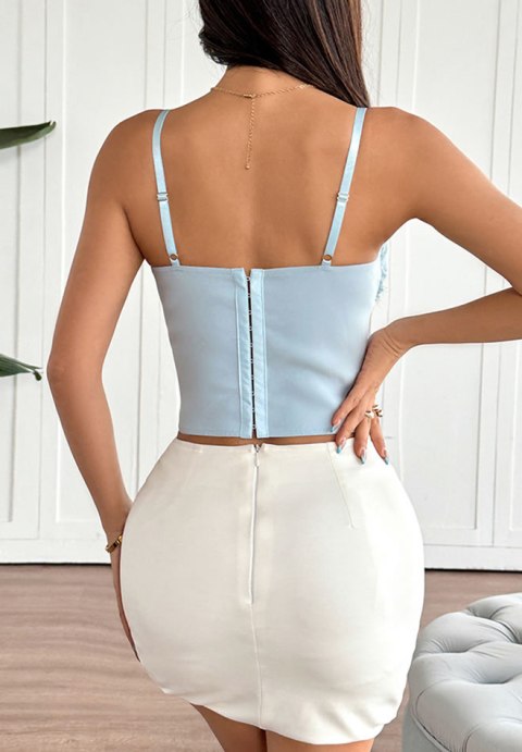 Romantic Light Blue Bustier with Lace Trim