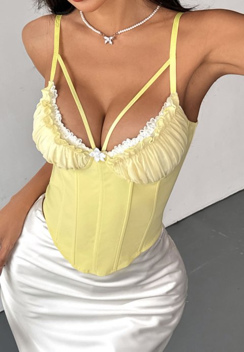 Chic Lemon Yellow Bustier with Lace Trim
